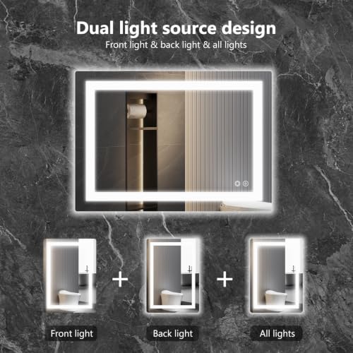 Image of NEWBULIG 32 inchx 40 inch LED Bathroom Mirror with Lights, Anti-Fog, Backlit + Front Lit, Lighted Bathroom Vanity Mirror for Wall, Memory Function, Dimmable, Tempered Glass, Shatter-Proof