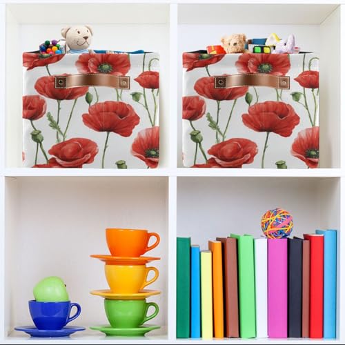 Image of Aslsiy Storage Basket Poppy Field Flower (5) Nursery Bins Baby Canvas Box Clothes Shelf Basket Laundry Hampers 2 Pcs