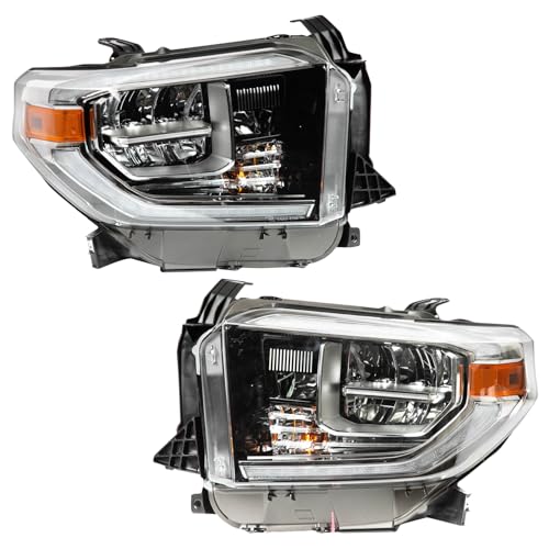 Image of TRQ 2 Piece Headlight Assembly Set LED Smoked Chrome Accent Driver & Passenger Side Compatible with Toyota Tundra 2018 TO2502263 TO2503263 811100C210 811500C210