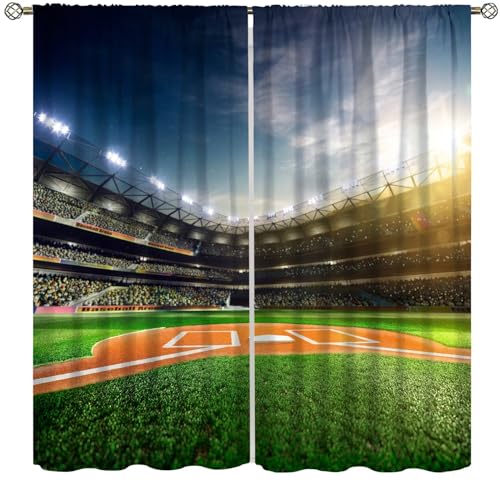 ICMOLYYENLO Baseball Curtains Boys Sports Red Baseball Wall Decor Curtains
