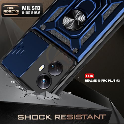 Image of Armor Bumper Back Cover Case for Realme 10 Pro Plus 5G Rotating Camera Cover, Ring Holder & Kickstand | Heavy Duty & 360 Degree Protection Realme 10 Pro Plus 5G Back Cover (Blue)