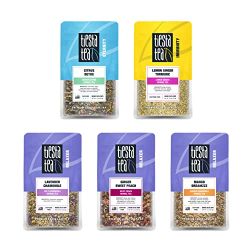 Tiesta Tea - Loose Leaf Herbal Tea Gift Box, 5 Pouches, Medium To No Caffeine, Hot & Iced Tea, Includes Chamomile, Ginger, Matcha And Detox Tea, Natural Ingredients, Tea Variety Box #TOP1