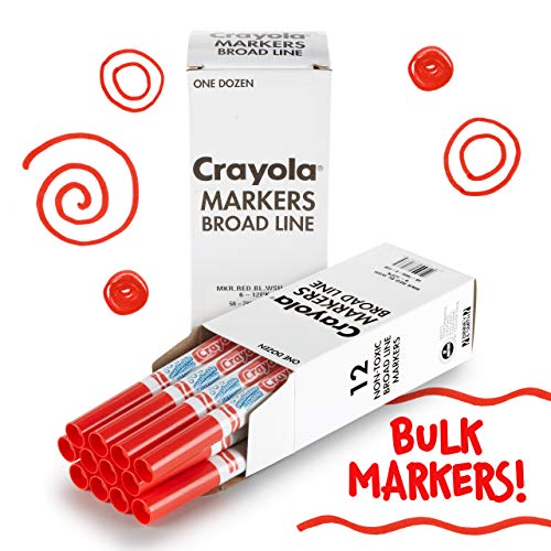 Crayola Washable Markers - Red (12Ct), Kids Broad Line Markers, Bulk Markers For Classrooms & Teachers #TOP2