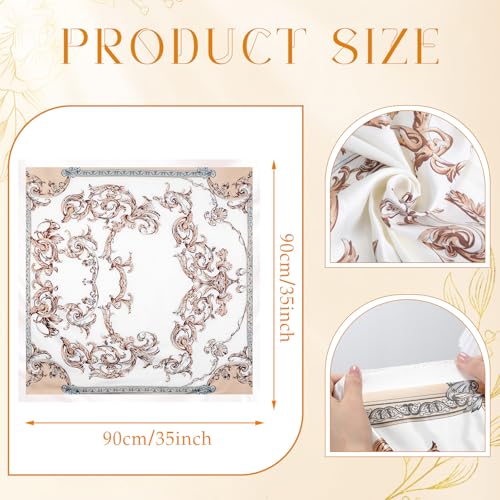 SATINIOR 35 Inch Silky Head Scarf 2 Pcs Large Square Neck Scarf Sleeping Hair Wrapping Satin Bandana for Women(Beige,Lovely Style)4