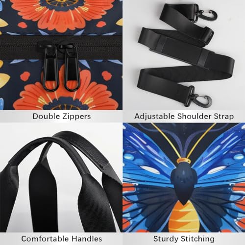 Blue Butterfly Flower Travel Gym Bag Waterproof Sport Dance Bag for Women Men Portable Gymnastics Duffel Bags Canvas Tote Carry on Handbag for Workout Overnight Weekender4