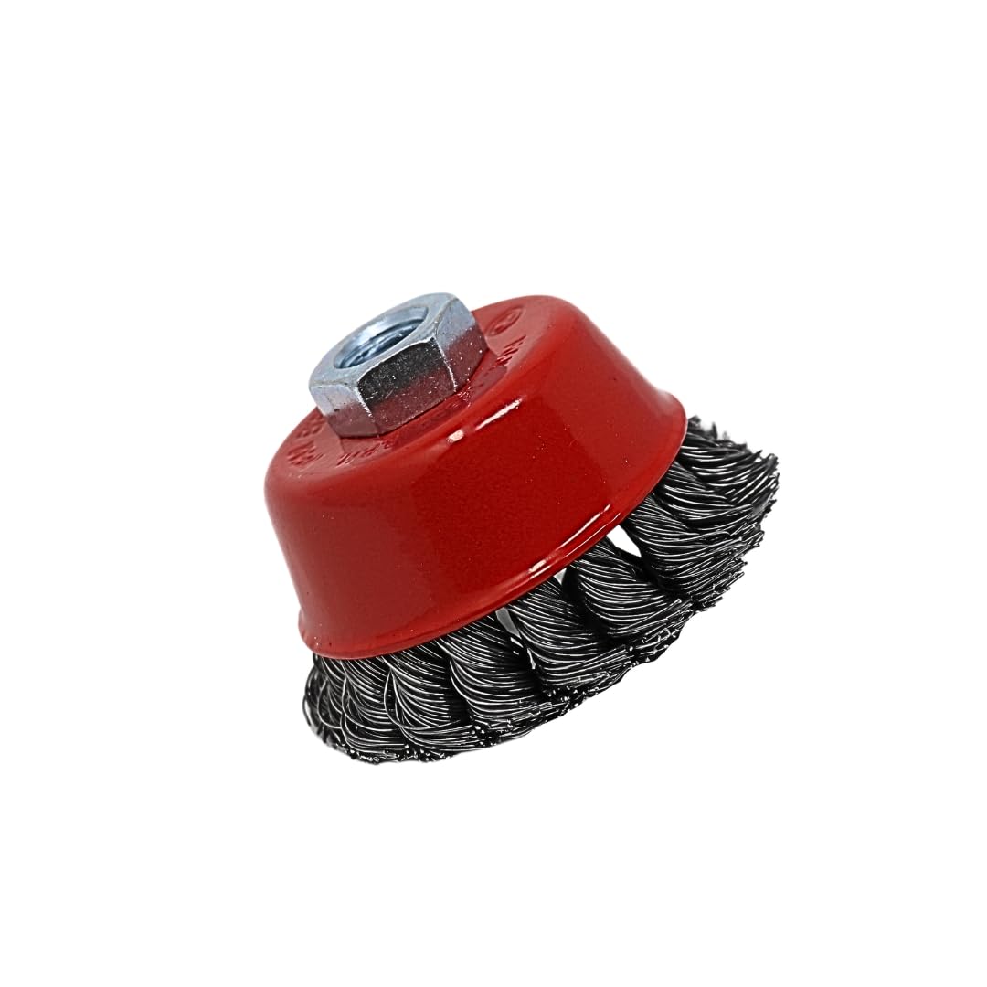 Cepillo de alambre para amoladora angular de 75 mm – Alambre trenzado con rosca M14 x 2 – Cepillo de limpieza resistente para eliminar el óxido y la pintura en metal