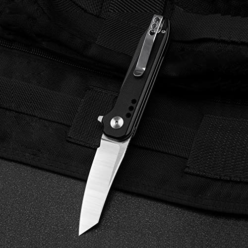 Bestech Knives Pocket Folder Folding Knife: 2.84" 14C28N Steel Reverse Tanto Blade, G10 Scales, Flipper, Liner Lock, Edc Steel Clip, Bg40A (Black G10) #TOP2