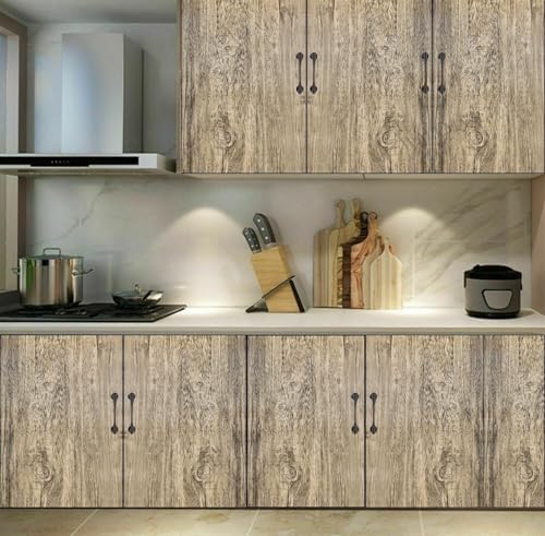 Image of WALLMATE Self Adhesive Wood Grain Wallpaper Vinyl Furniture Sticker Wood Wallpaper Kitchen Wallpaper Wooden Door Desktop Wallpapers (Light Brown Wooden, 12x62 Inch)