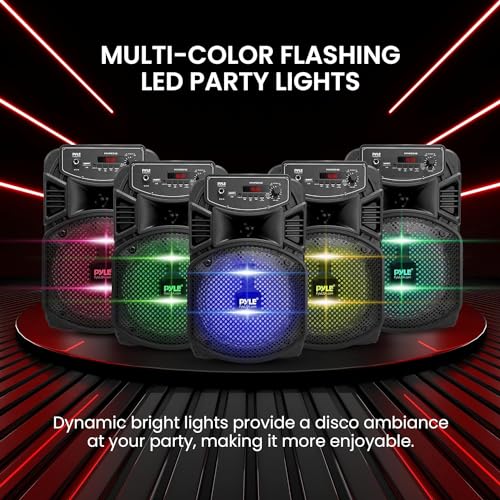 Pyle Wireless Bluetooth Party Speaker, PA Speaker System-300W Rechargeable Outdoor, Portable System w/ 8” Subwoofer 1” Tweeter, Loudspeaker- w/Lights, Mic & Guitar Port, USB/Radio, with Remote Pyle Wireless Bluetooth Party Speaker, PA Speaker System-300W Rechargeable Outdoor, Portable System w/ 8” Subwoofer 1” Tweeter, Loudspeaker- w/Lights, Mic & Guitar Port, USB/Radio, with Remote