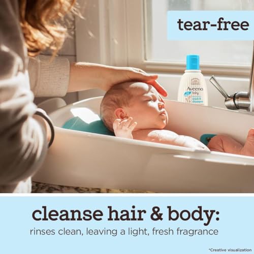 Image of Aveeno Baby Daily Moisture Wash and Shampoo (354ml) | Cleanses hair & body | Oat kernel extract & glycerin | Tear-free, soap-free, paraben-free, hypoallergenic | US #1 Pediatrician recommended