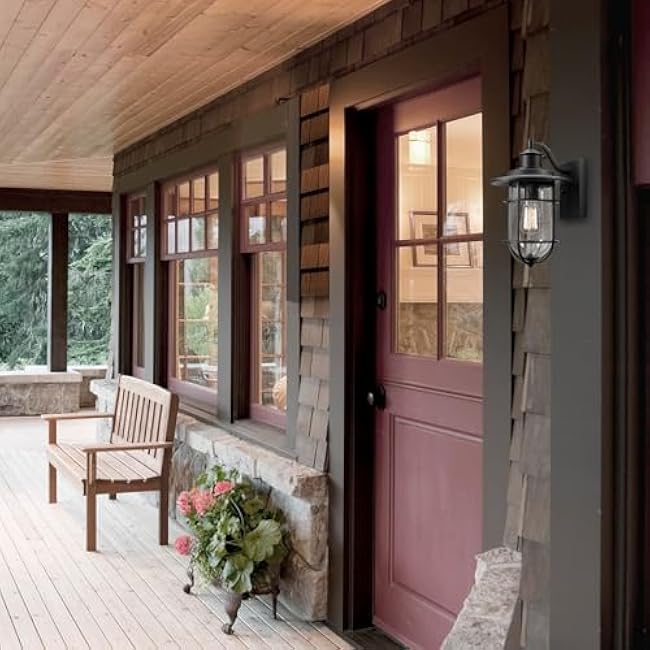 GLOBE Electric 44094 1-Light Outdoor/Indoor Wall Sconce, Black Finish, Seeded Glass Shade, Coastal Modern Design, Weather-Resistant, E26 Base