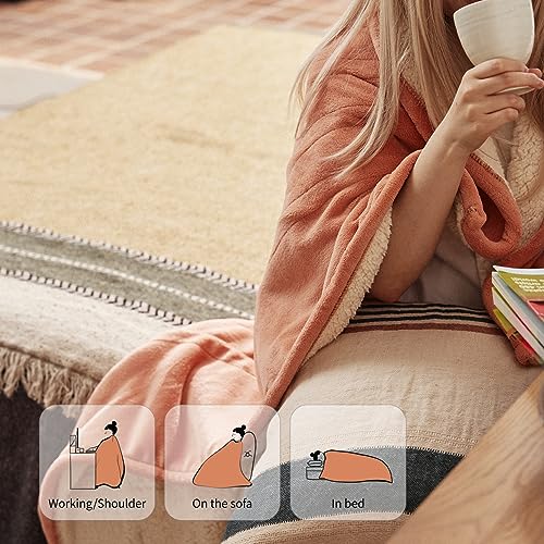 Heated Blanket 50''x60''-Soft and Comfortable Electric Throw,5 Heat Settings and 3H Auto Shut-Off Heating Blanket ETL&FCC Certification Machine Washable (Orange) — view 6