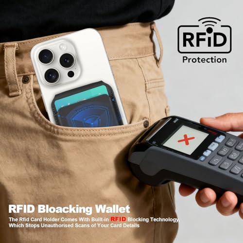 Image of Men's Magnetic Leather Wallet, MagSafe RFID Card Holder with Stand Black | magsafe phone holder wallet
