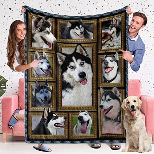 Siberian Husky Blanket for Dog Lover, Fleece Throw Blanket for Couch Super Soft Cozy Bed Blanket Lightweight Plush Fuzzy Blankets and Throws for Sofa, 50 x 60 Inch