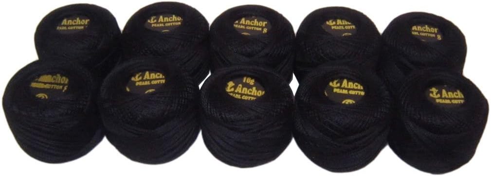Anchor Balls Pearl Crochet Cotton Embroidery Thread Solid Black Size 8