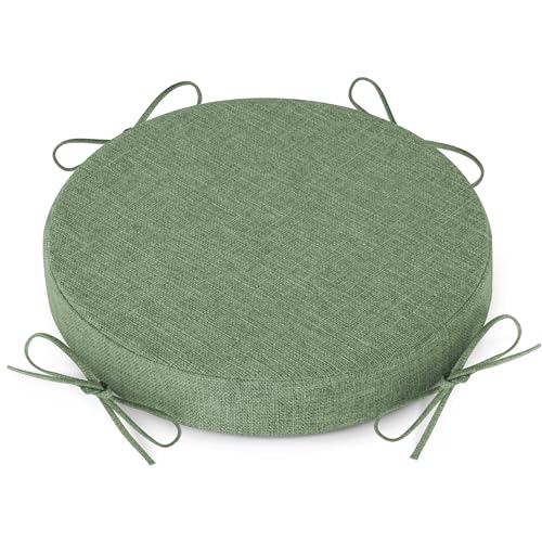 Image of AddGrace Round Bar Stool Cushions with Ties Set of 1 Non Slip Seat Cushions 12x12 Inch Washable Chair Pads Removable Washable Cover Sage Green