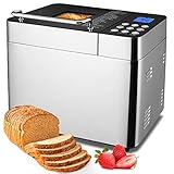 Bread Machine Maker 2LB Stainless Steel Baking Machine 25in1 Dough Mixing Machine with Nonstick Ceramic Pan, Digital Touch Panel 3 Loaf Sizes 3 Crust Colors Reserve & Keep Warm Set