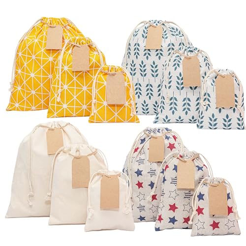 Reusable Gift Bags with Gift Tags & String (12 pcs)