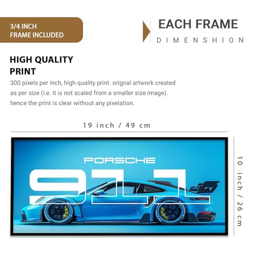 Image of walllane Big Porsche 911 GT3RS Car Framed Posters Gift Items for Boys Room Wall Decoration Bedroom Living Room Office Studio Decor | Car Poster Frame for Wall Decor Set Of 1Size(10 x 19 inch)