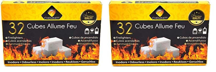 Pyrofeu Caja de 32 Pastillas Encendido de Parafina para barbacoas y chimeneas (Paquete de 2)