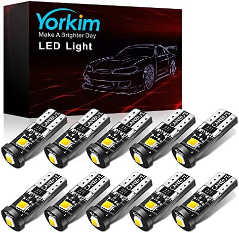 Yorkim 194 Led Bulb Canbus White Error Free 3-SMD 2835 Chipsets, T10 Interior Led For Car Dome Map Door Courtesy License Plate Trunk lights with 194 168 W5W 2825 Sockets Pack of 10