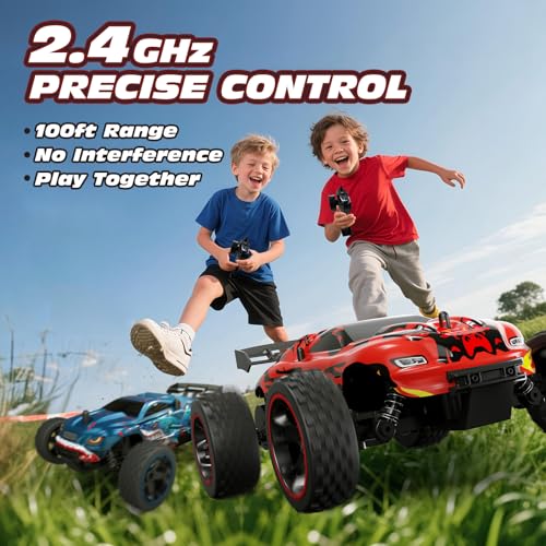 Image of Tecnock RC Cars for Kids, 1:18 Scale 2WD RC Car with USB-C Easy Charging, 2.4GHz Remote Control Car with LED Lights & 50 Mins Playtime, Toys Gifts for Boys & Girls Ages 8-12