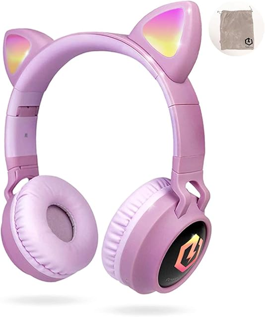 PowerLocus Wireless Bluetooth Headphones for Kids, Kid Headphone Over-Ear with LED Lights, Foldable Headphones with Microphone,Volume Limited,Wireless and Wired Headphone for Phones,Tablets,PC,Laptops