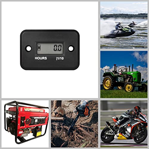 HonorMeet Digital Kettensäge Stundenzähler,LCD Induktive Stunden Zähler für Rasenmäher mit Montagehalterung,arbeitet an Gasmotor angetrieben Garten Traktor Luftkompressor Generator Motorradboot ATV.