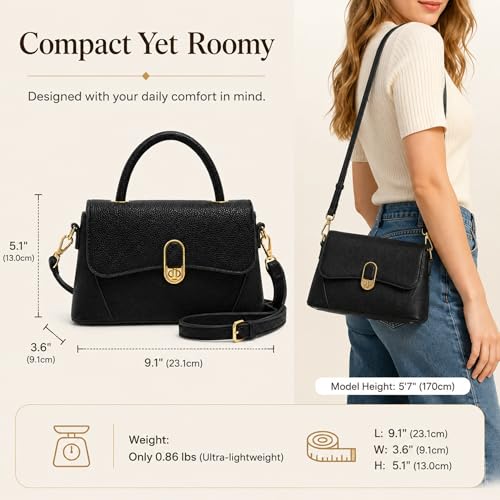 Image of Crossbody Bag for Women Shoulder Handbag PU Leather Satchel Purse with Top Handle Gold Turn Lock Adjustable Strap