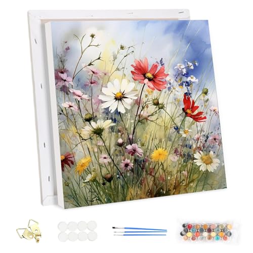 MEIYUDA Pintar por Numeros Adultos con Marco Inflorescencia Flor, Cuadros por Numeros Pigmento Acrílico, DIY Pintura por Numeros Kit Manualidades, Decoración para el Hogar Regalo de pared 30x30cm