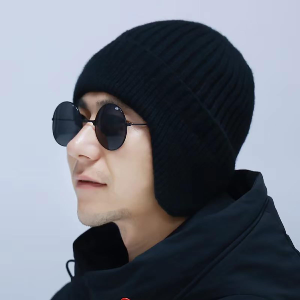 SYGA Winter Woolen Hat Men Ears Protection Beanie Knitted Hat Soft Plush Warm Cap (Above 15 Year) Black - Image 6 thumbnail