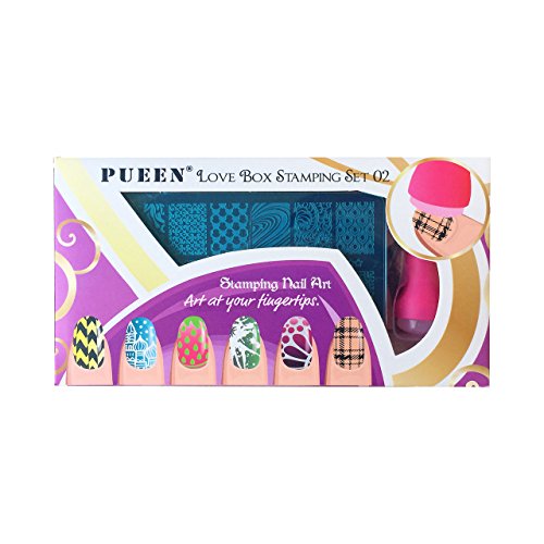 PUEEN Carimbo de arte para unhas Love Box II 02 – 4 pratos da coleção Lover – 125 x 65 mm Kit de ace