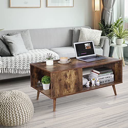 Super Deal Modern Wood Coffee Table, Mid-Century Small Dining Table Tv Stand With Ample Storage Spaces For Living Room, Bedroom Apartment, 40 Inch Industrial Rustic Brown #TOP6
