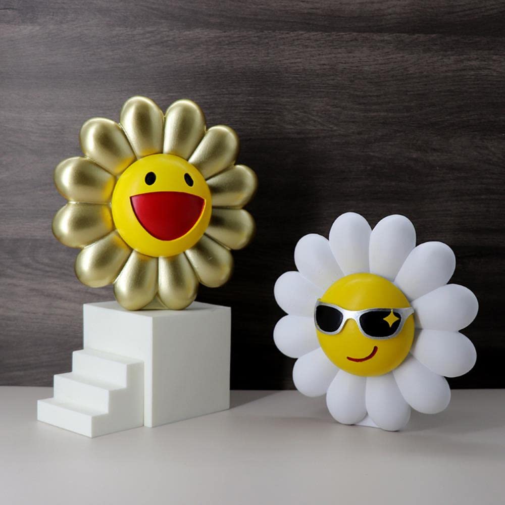 Florero de Girasol Sonriente con Dibujos creativos, arreglo de Flores de Resina, florero Feliz de Girasol, Adornos para decoración del hogar, Regalo