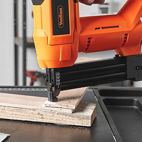 VonHaus 18v Cordless Nail Gun/Brad Nailer - Li-ion Battery Operated – Ergonomic – Medium Duty For Fabrics, Upholstery, Underlay, Carpeting, Roofing Not Suitable For Hard Wood No. 9100100