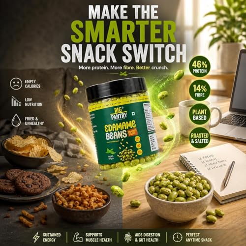 Image of Big Pantry Roasted Edamame Beans 150g | 46% Plant Protein & 17% Fiber | Lightly Salted High Protein Vegan Snack | Healthy Ready to Eat Soybeans