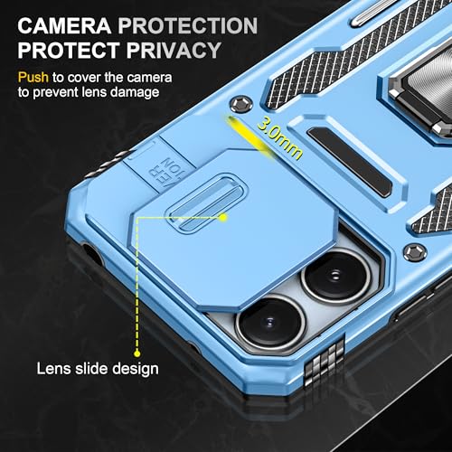 Image of Polycarbonate Slide Camera Cover with Ring Holder Mobile Phone Back Cover for Redmi 12 5G|Redmi 12 4G|Poco M6 Pro 5G (Blue)