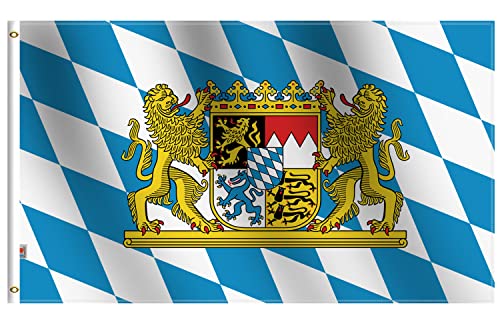 Bavaria with Lions Flag 3x5 Ft Large Both Sides 100D Polyester For moderate-outdoor&indoor Canvas Header Brass Grommets for Easy Display 3 x 5 Bavarian Oktoberfest Flags
