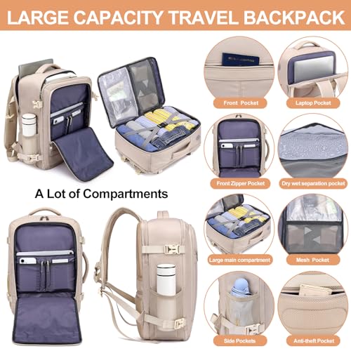 Image of EZUOLA Carry On Backpack, Travel Backpack for Men Women Airline Approved, Underseat Personal Item Travel Bag With Shoe Compartment,Laptop Mochila 15.6inch Casual Daypack for Weekender College,Beige