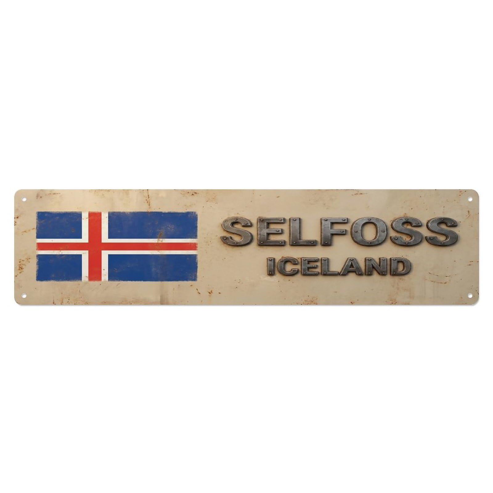 Vintage Selfoss Iceland Flag Decor Rustic Travel Metal Tin Sign