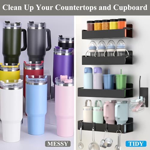 Image of HuggieGems Magnetic Water Bottle Holder for Refrigerator, Cup Holder Organizer for Stanley and Tumbler for Kitchen, 4 Pack, Black | Quality Material, Ideal for Owala, Stanley, Yeti, HydroJug, Easy to Remove