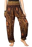 LOFBAZ Harem Pants for Women Yoga Boho Hippie Clothing Bohemian Palazzo Beach Maternity Pajama Gypsy Indian Travel Clothes Floral 1 Brown L