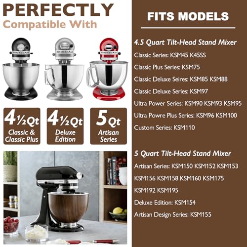 Image of Stainless Steel 5 Quart Mixer Bowl for Kitchenaid Classic&Artisan Tilt Head Stand Mixer, Wood Texture, Fit for K45, KSM75, KSM90, KSM150, Heavy Duty, Dishwasher Safe