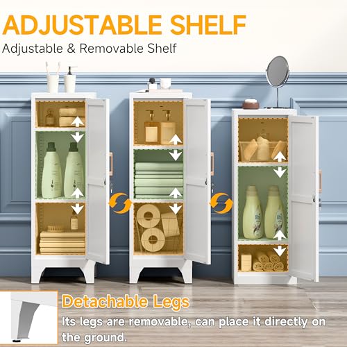 Image of 46 inchH White Metal Locker with 1 Lockable Door and 2 Adjustable Shelves For Employees,3 Tier Small Storage Cabinet with Detachable Legs and Vintage Handle for Kitchen, Office,School,Gym,Easy Assembly