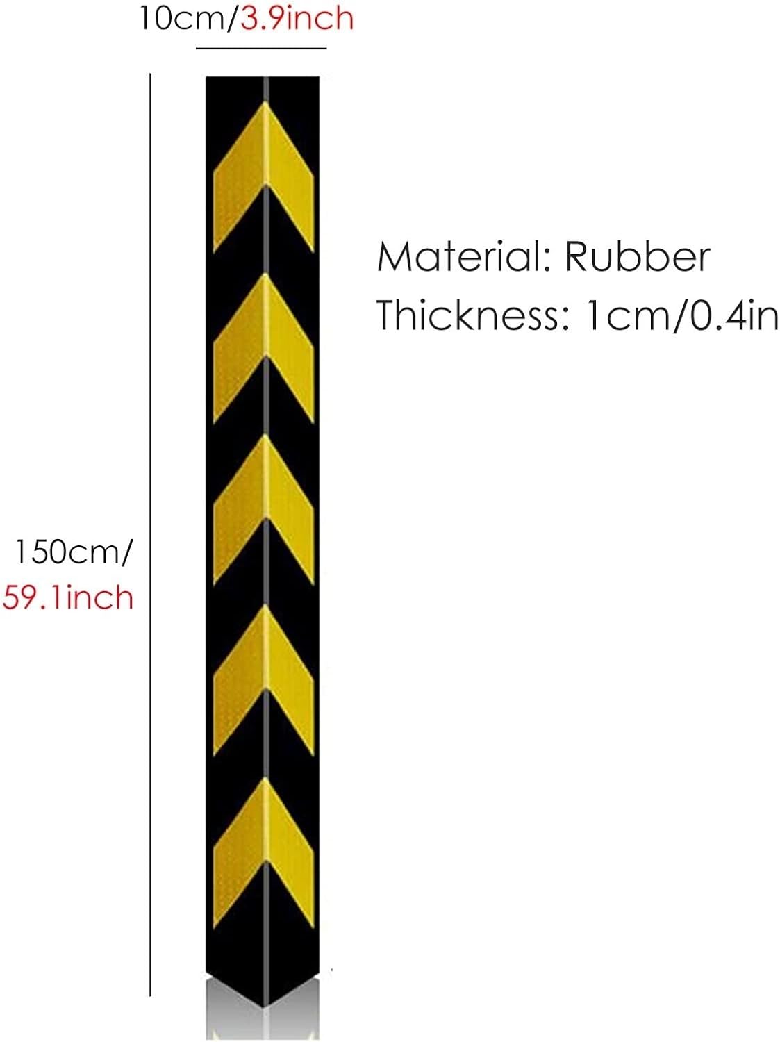 Rubber Garage Wall Guards - L-Shape Edge Protectors with Reflective Yellow Strips, 24-59 Inch Parking Column Protectors, Heavy-Duty Car Wall Protection Trim (59.1x3.9x0.4