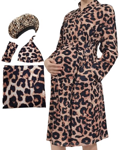 Image of WINROLA Maternity Robe with Matching Swaddle Soft Mommy Robe Receiving Blanket Set…