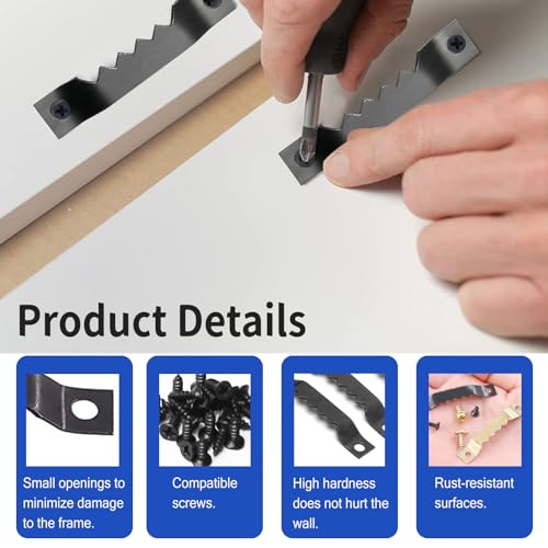 Image of 150Pcs Sawtooth Picture Hangers Heavy Duty, 3 Colors Frame Hangers Canvas Hanger Hooks, Saw Toothed Picture Hanging Hardware Kit for Wall Painting Photo Artwork