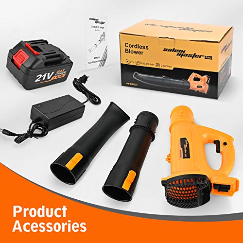 SALEM MASTER Cordless Leaf Blower - 318 CFM 250 MPH 6-Speed Electric with 21V 4.0Ah Lithium Blower, Lightweight Leaf Blower for Patio, Lawn, Garden and Work Around House (Battery and Charger Included)