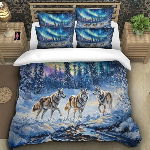 Housse de couette loup microfibre résistante et infroissable avec zip 140x200