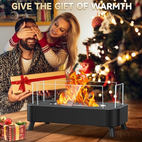 Tischkamin Ethanol Für Indoor, Sentasi Upgrade Kamin Mit 4-Seitigem Glas, Bioethanol Mit Lagerfeueratmosphäre, Gemütliche Atmosphäre Tischfeuer,Tisch Feuerstelle (Schwarz)